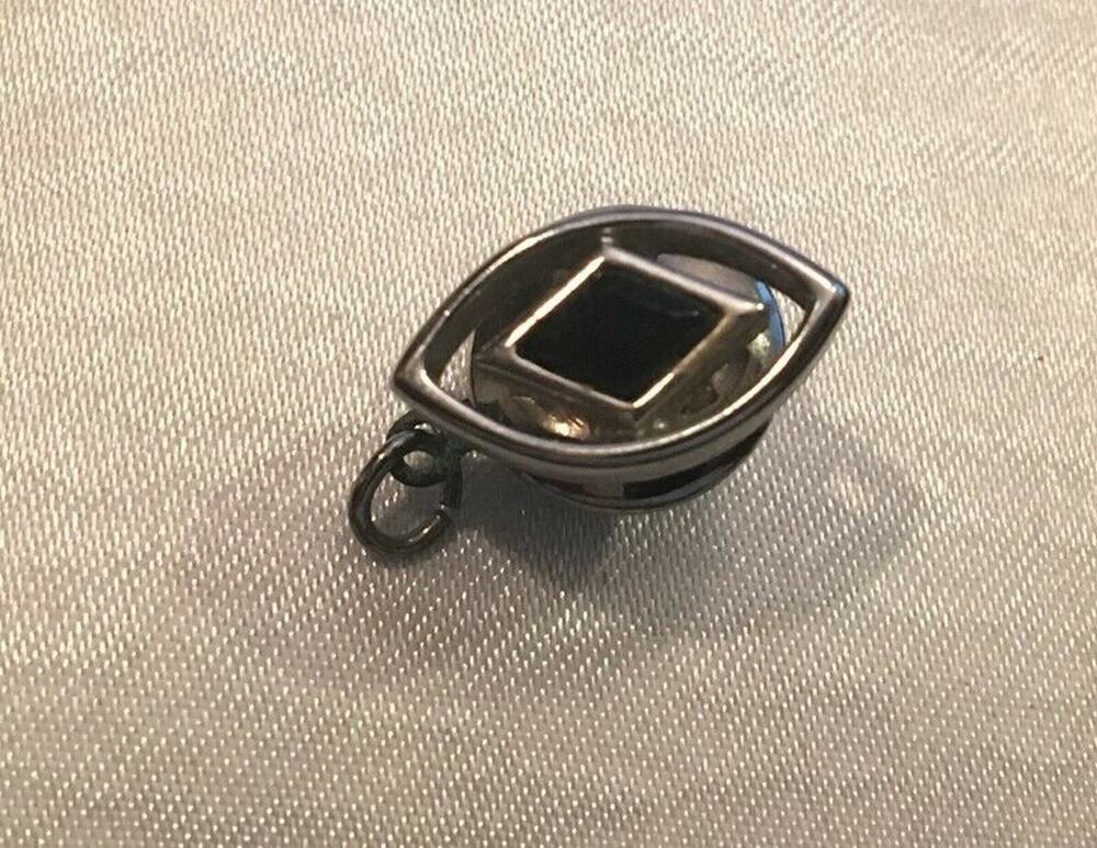 VTG Silver Tone Tie Tack with Black Stone Inset